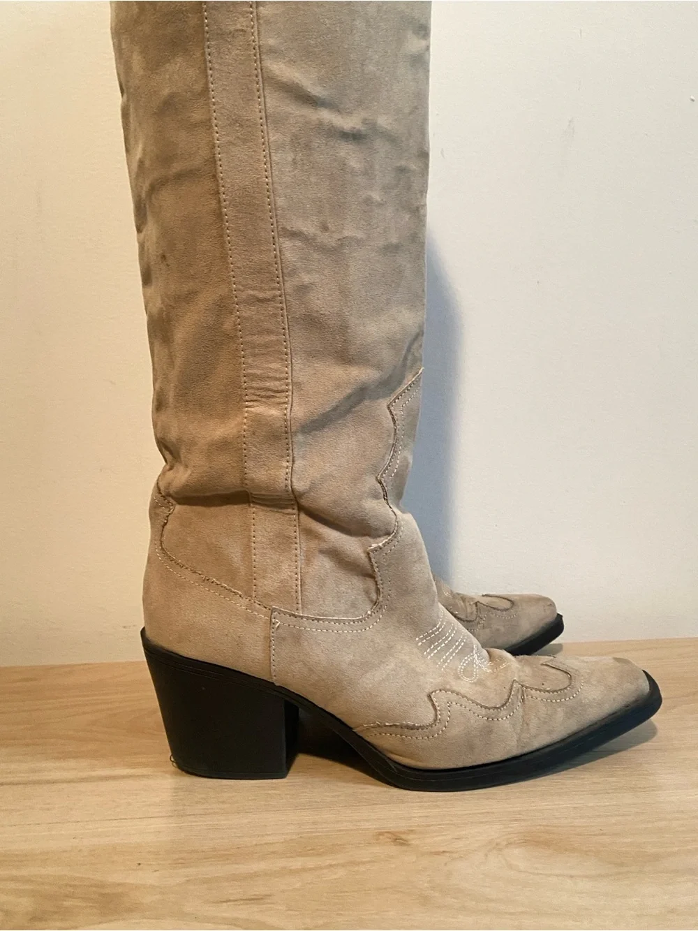 H&M Tall Western Cowboy Boots Taupe Faux Suede Women’s 9 EU 40